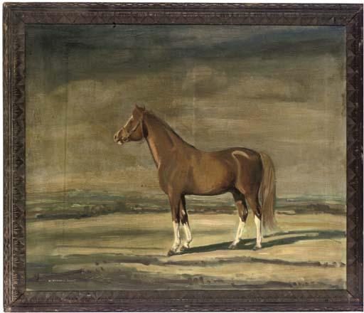 William Norman Gaunt - A Chestnut Hunter In An Extensive Landscape