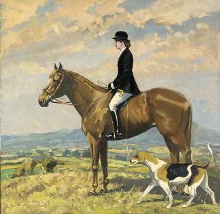 William Norman Gaunt - A lady on a hunter in an extensive landscape