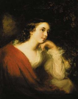 William Owen, R.A. - Portrait of Miss Sledmere, seated half-length, in a white dress with a red cloak, by a tree