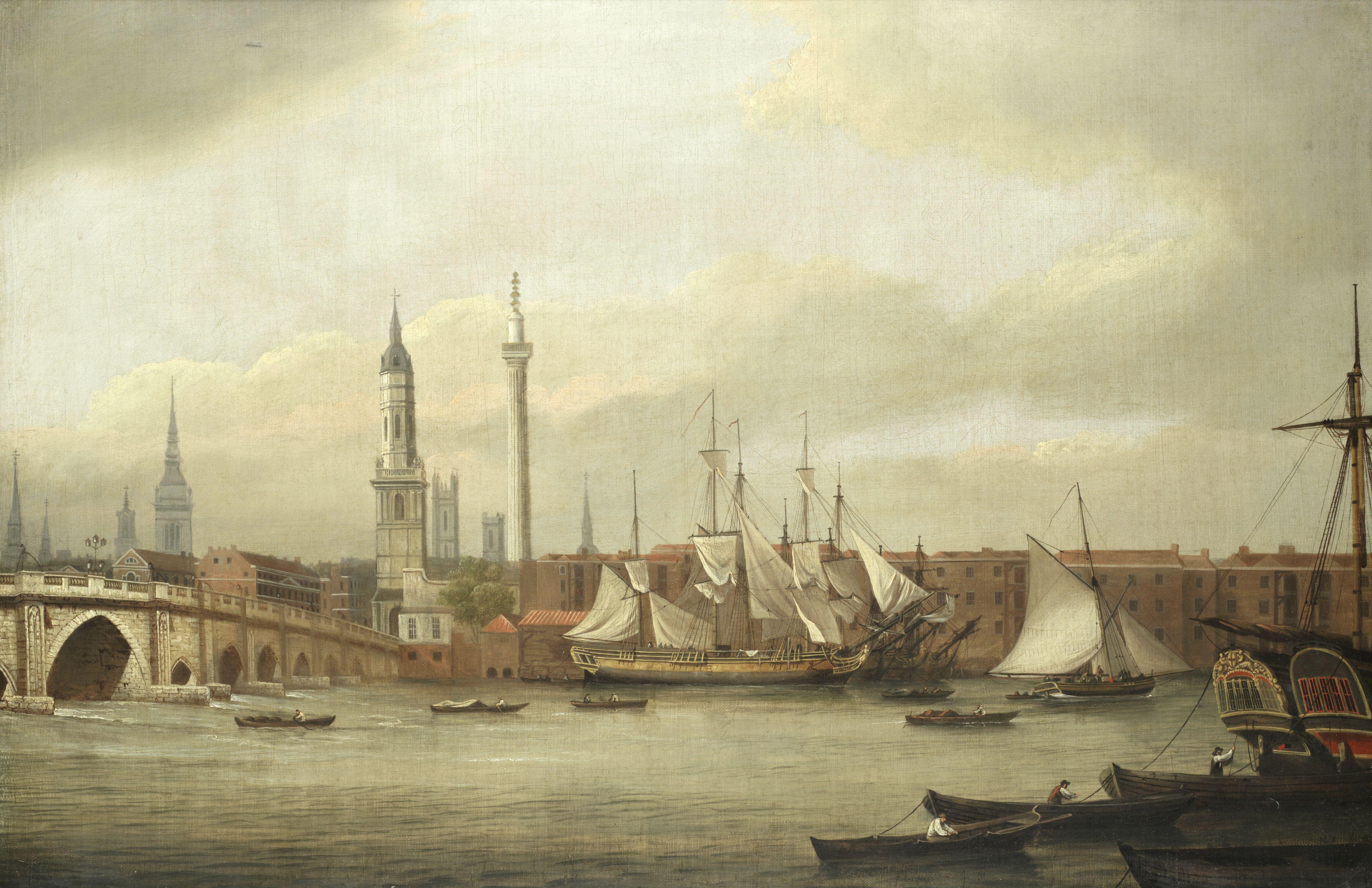 William P. Sherlock - Shipping On The Thames Below Old London Bridge