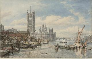 William Parrott - Houses of Parliament and Westminster Bridge from the South Bank of the River Thames