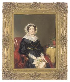 William Patten - Portrait of a lady, small three-quarter-length, in a black dress with lace trim