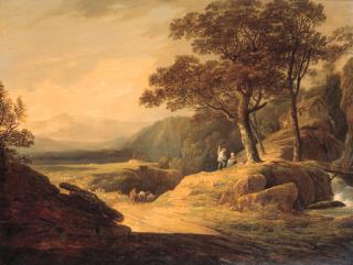 William Payne - A cowherd and cattle on a track in a mountainous landscape