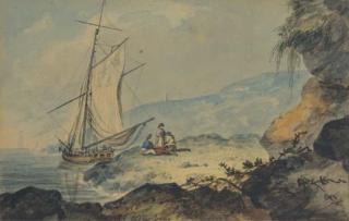 William Payne - A gaff-rigged cutter in a coastal inlet, Devon