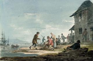 William Payne - Fishermen at work on the foreshore (illustrated); and Three fisherwomen conversing on the beach