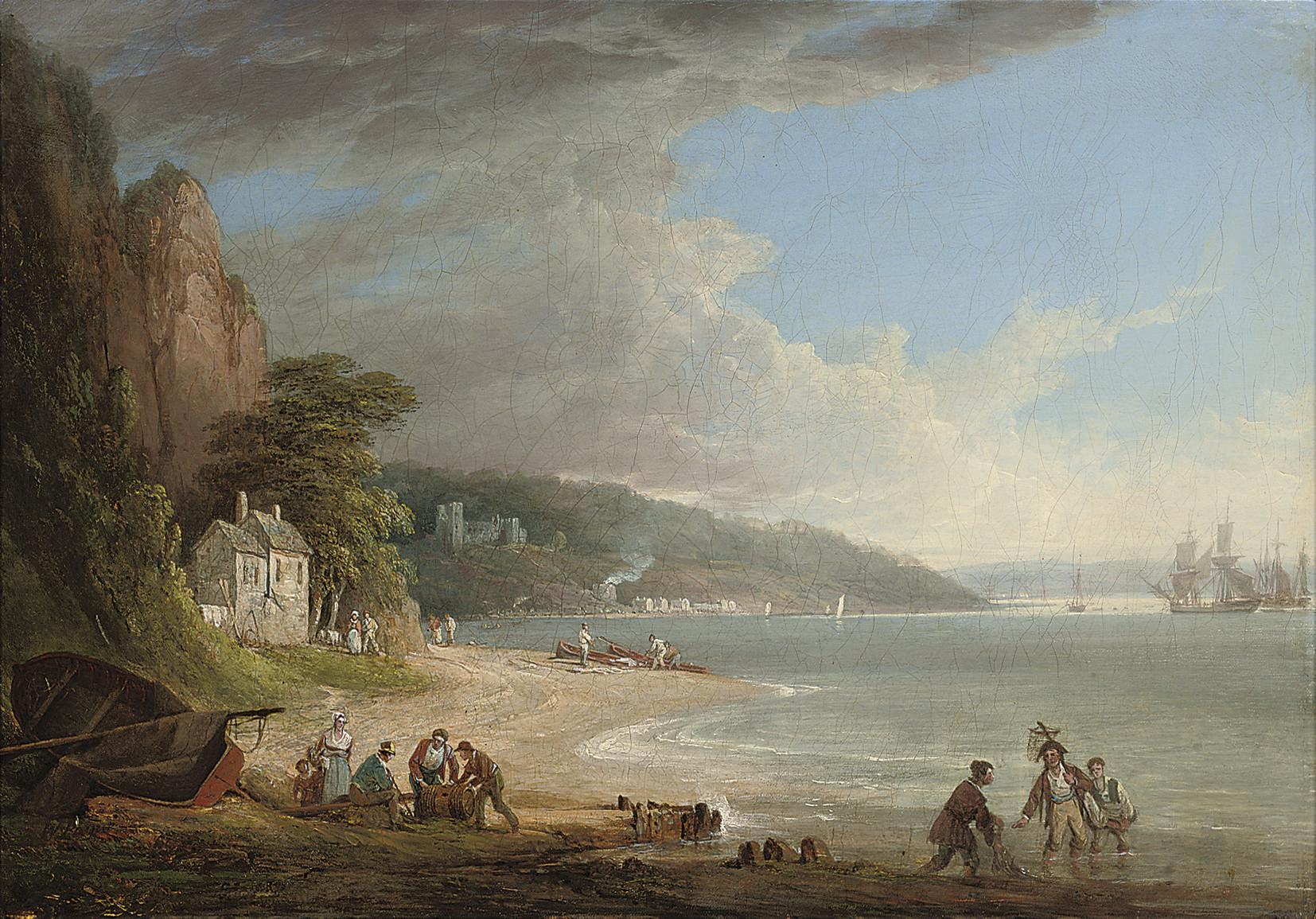 William Payne - Shipping lying on the Tamar before Pentillie Castle