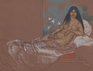 William Penhallow Henderson - Reclining Nude sight 7 1/2 x 10 in. framed 15 x 17 in.