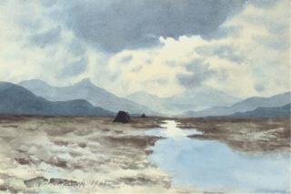 William Percy French - A Flooded Peat Bog With Mountains In The Distance, Connemara