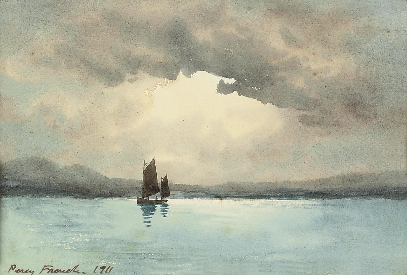 William Percy French - A sailing boat on a lake