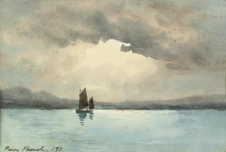 William Percy French - A sailing boat on a lake