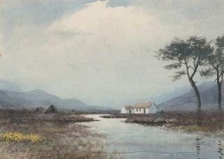 William Percy French - View to the cottages