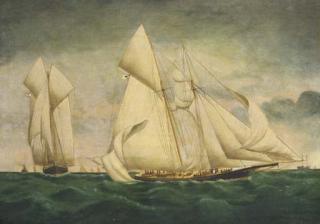 William Pierce Stubbs - Dauntless and Mohawk rounding the mark, October 26, 1875