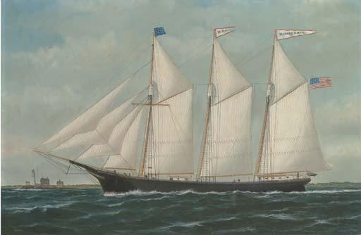 William Pierce Stubbs - The Martha N. Hale passing a lighthouse off a New England coast