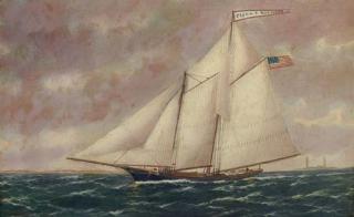 William Pierce Stubbs - The racing schooner Clara R. Harwood off Cape Anne lighthouse