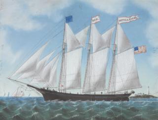 William Pierce Stubbs - The trading schooner the Hattie N. Bangs under pilot escort passing Marblehead lighthouse