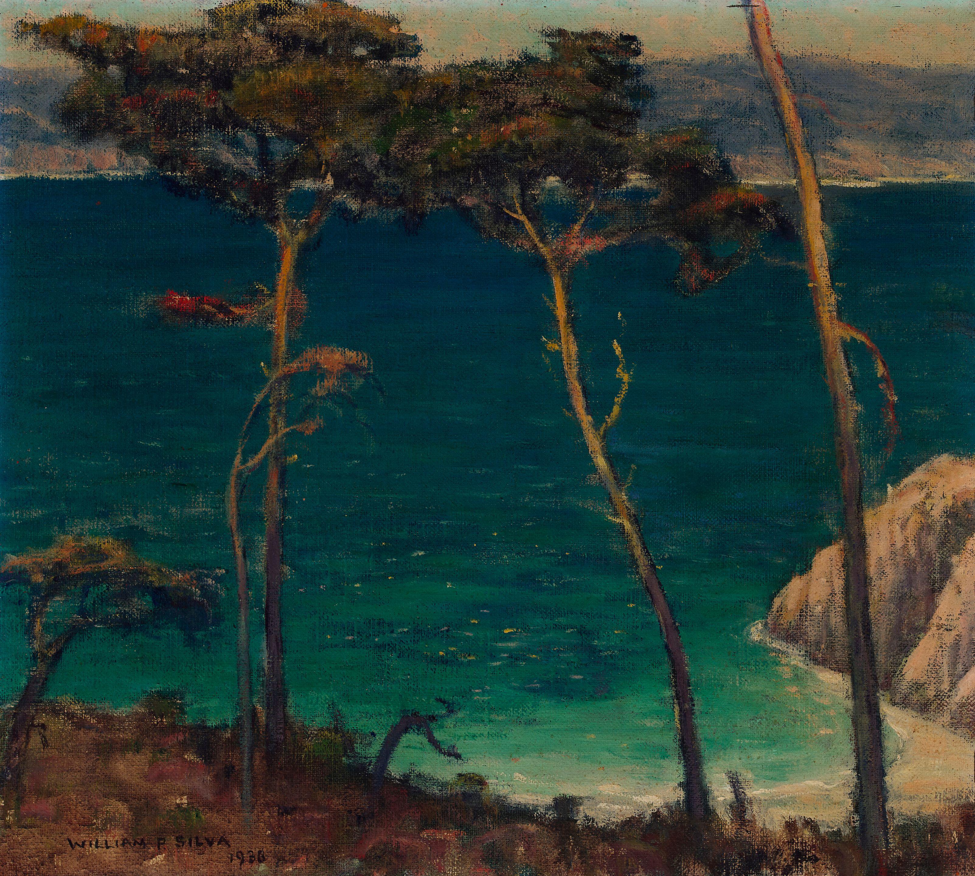 William Posey Silva - A Blue Bay (Carmel) 24 x 27 in. framed 29 1/4 x 32 in.