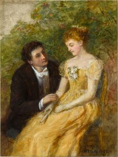 William Powell Frith, R.A. - A Study for In the Conservatory: A Critical Moment