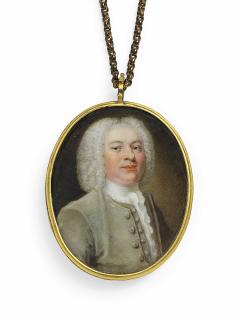 William Prewett - A gentleman, in light green coat and waistcoat, frilled cravat, short powdered curling wig