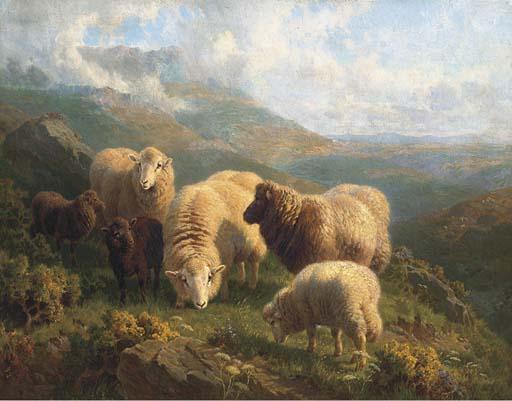 William R. C. Watson - Sheep Grazing In The Highlands, Sunset