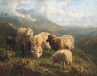 William R. C. Watson - Sheep Grazing In The Highlands, Sunset