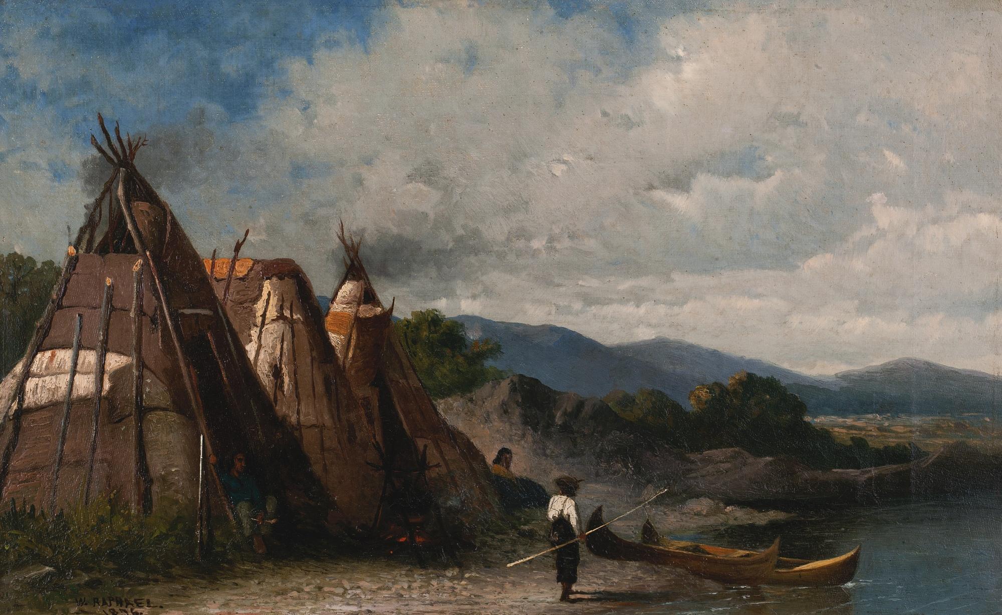 William Raphael - Three Montagnais Indian Birch Bark Wigwams, Point-Au-Pic, Murray Bay