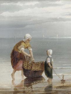 William Raymond Dommersen - A mother crabbing with her child