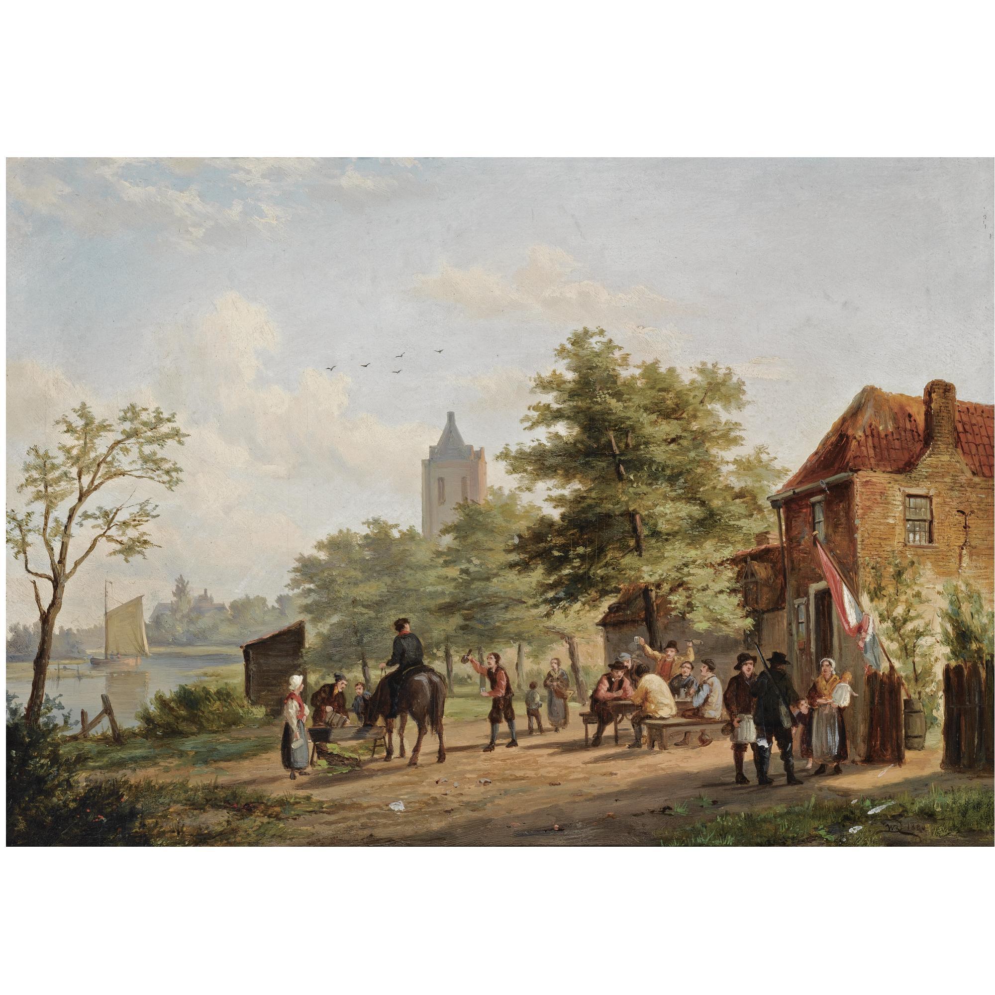 William Raymond Dommersen - Dutch Figures Near An Inn