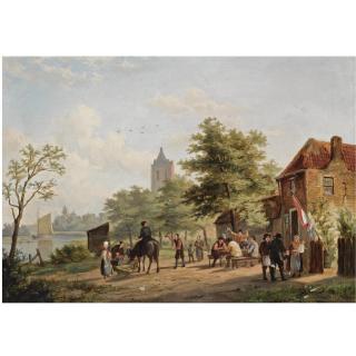 William Raymond Dommersen - Dutch Figures Near An Inn