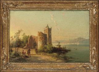 William Raymond Dommersen - Figures before Rentz Castle, on the Moselle; and Rowing on the lake