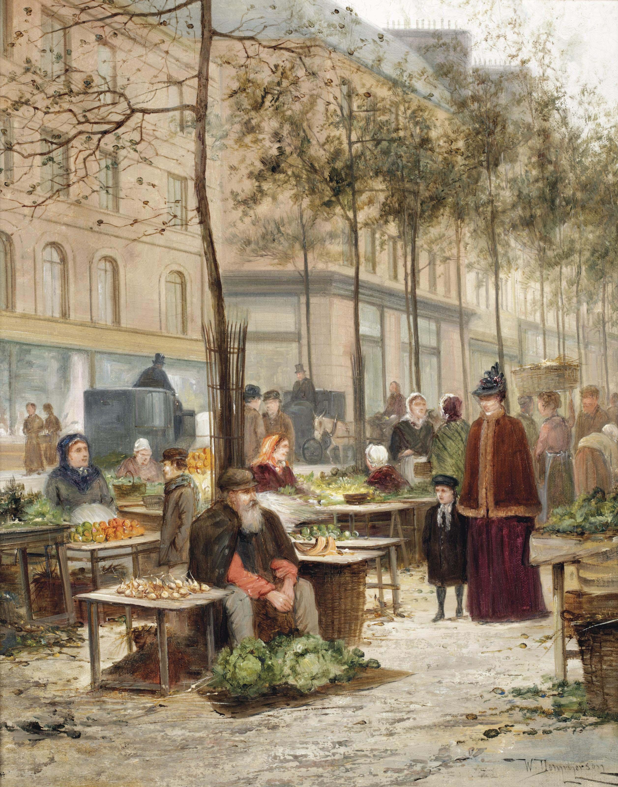 William Raymond Dommersen - Marketday on Place des Halles, Paris
