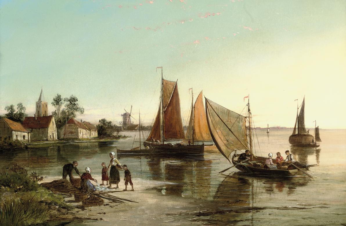 William Raymond Dommersen - Selling the day\'s catch on the banks of a river