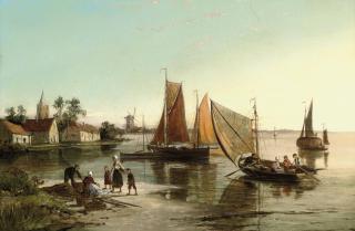 William Raymond Dommersen - Selling the day\'s catch on the banks of a river