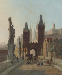 William Raymond Dommersen - Traders on the Charles Bridge, Prague