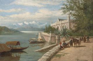 William Raymond Dommersen - Travellers resting before lake Como