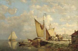 William Raymond Dommersen - Unloading barges on the quay