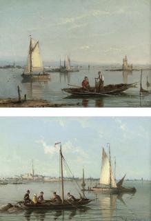 William Raymond Dommersen - View of Schiedam near the Scheldt; and The lighthouse Tussendam