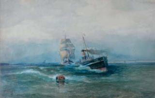 William Ritschel - Towing the sailing vessel out at sea
