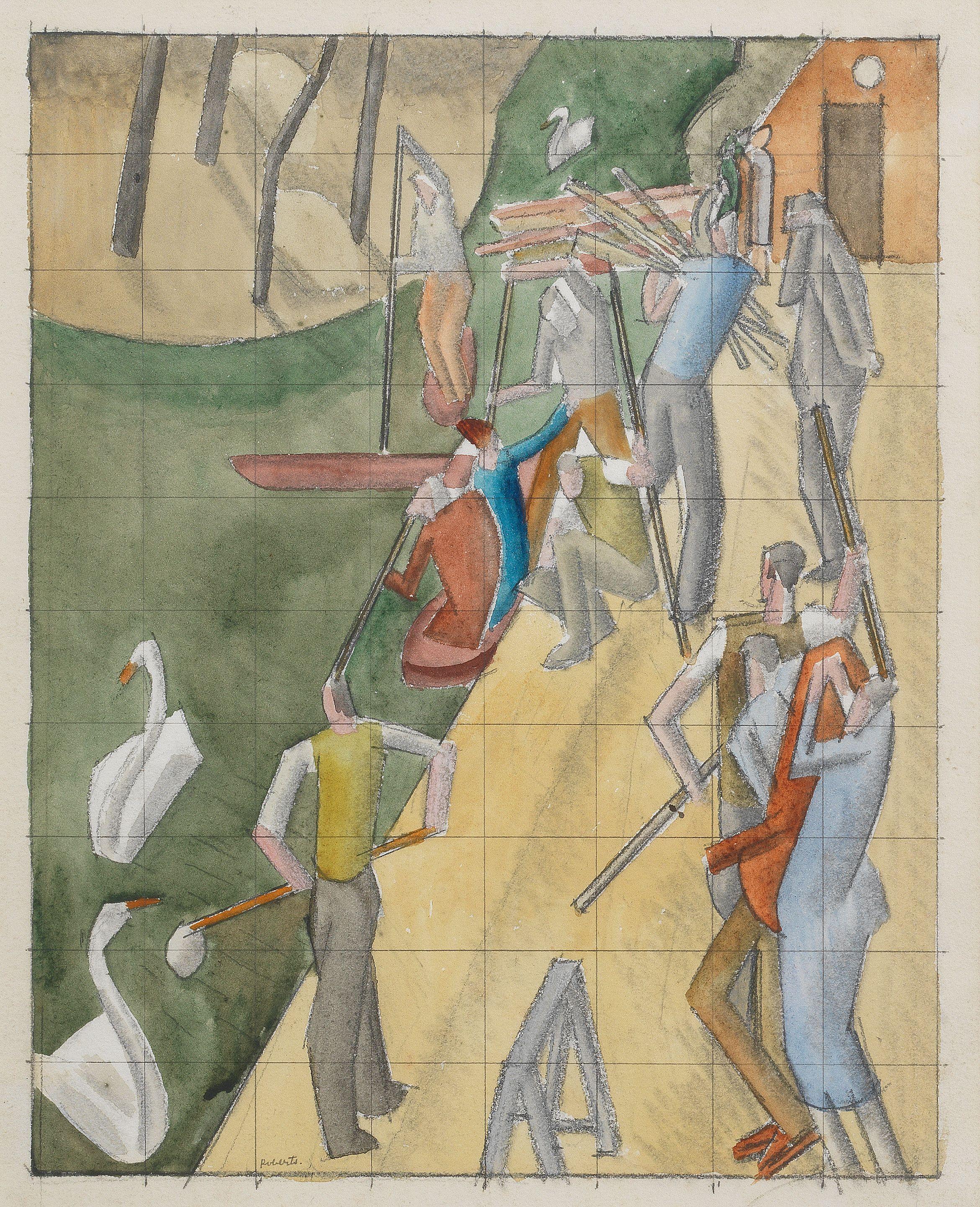 William Roberts R.A. - Swan Upping 27.6 x 22 cm. (10 7/8 x 8 5/8 in.) (sheet); 24 x 19 (9 3/8 x 7 1.2 in.) (image)