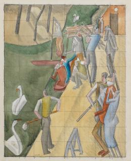 William Roberts R.A. - Swan Upping 27.6 x 22 cm. (10 7/8 x 8 5/8 in.) (sheet); 24 x 19 (9 3/8 x 7 1.2 in.) (image)