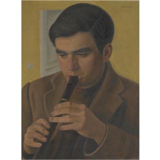 William Roberts, R.A. - The Artist\'S Son Playing The Recorder