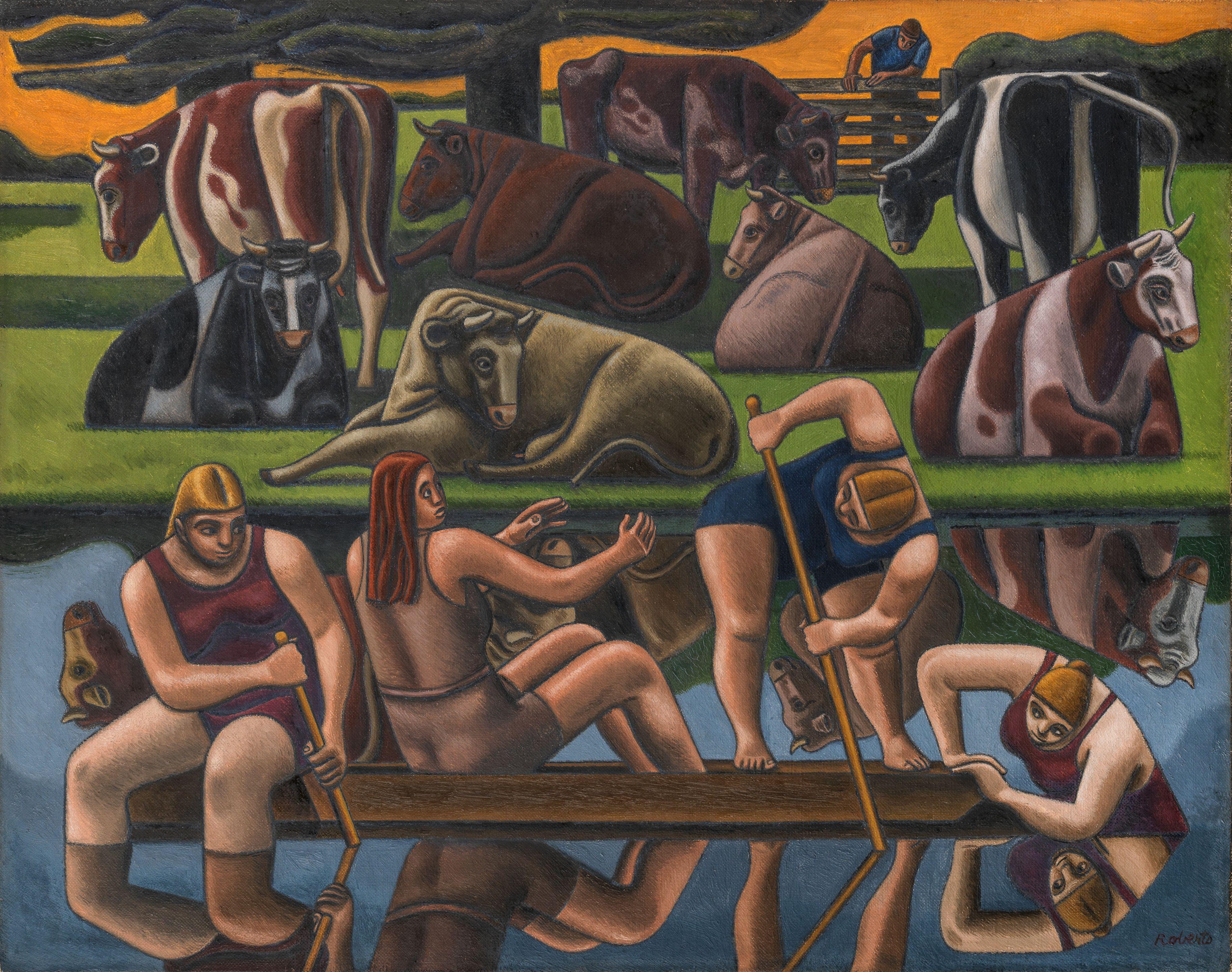 William Roberts R.A. - The Punters (The Punt) 40.6 x 50.8 cm. (16 x 20 in.)