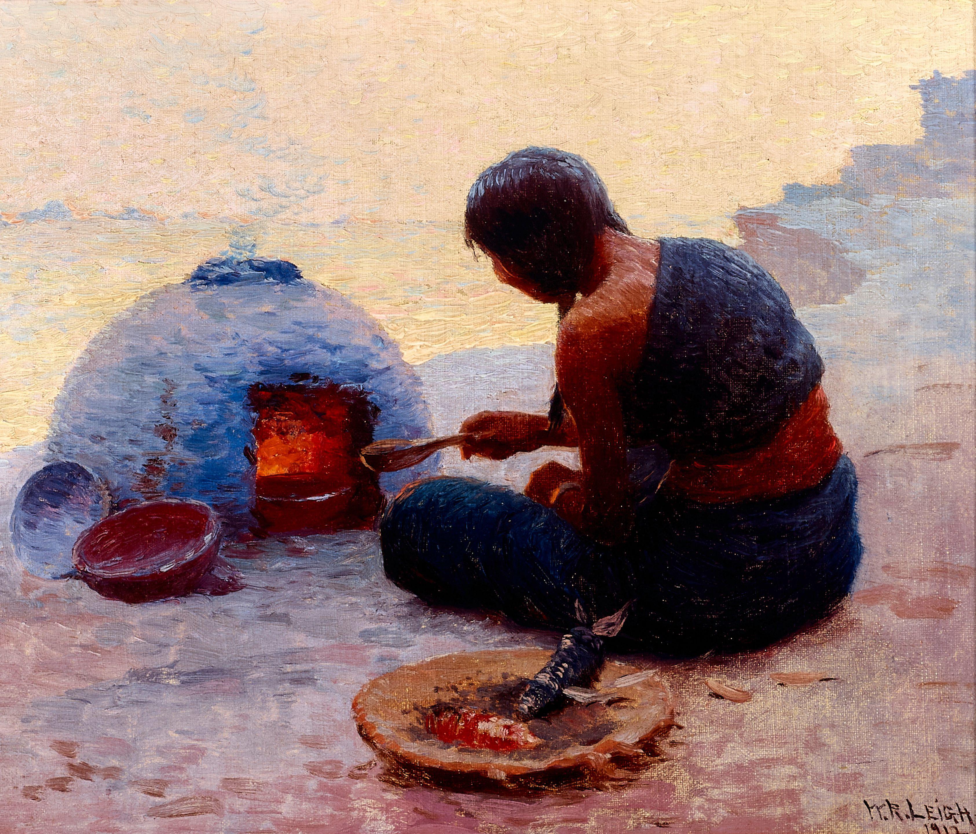 William Robinson Leigh - Indian Woman Cooking 10 x 11 3/4 in. framed 17 x 19 in.