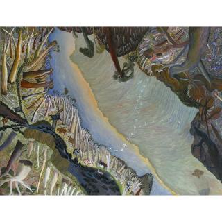 William Robinson - Australian Landscape With Sunset And Self Portrait