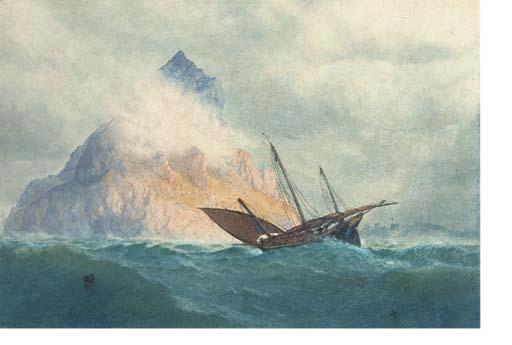 William Roxby Beverly - A Xebec Off A Rocky Mediterranean Outcrop