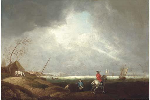 William Sadler II - A Coastal Landscape With A Horse And Rider And A Fisherman In The Foreground