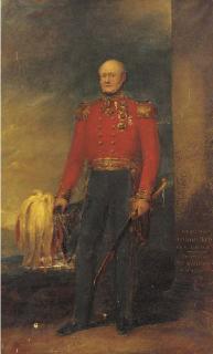 William Salter, R.B.A. - Portrait of General Sir Arthur Clifton, K.C.B., K.C.H., full-length, in uniform, holding a plumed hat in his right hand and a sword in his left, in a landscape