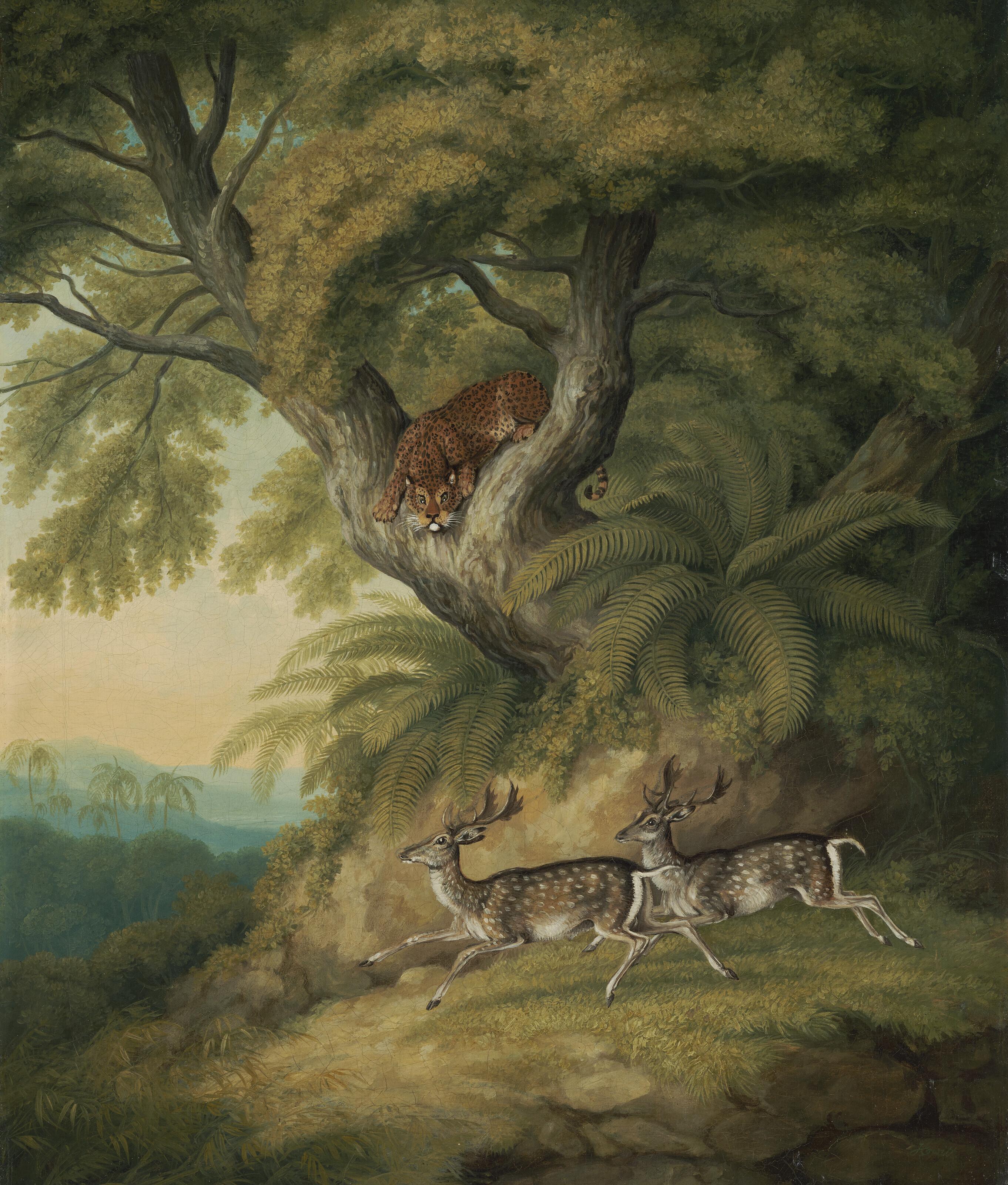 William Samuel Howitt - A Leopard with two passing deer