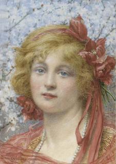 William Savage Cooper - Head of a girl, with tulips in her hair