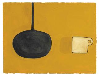 William Scott, R.A. - Black Pan, Beige Cup on Brown