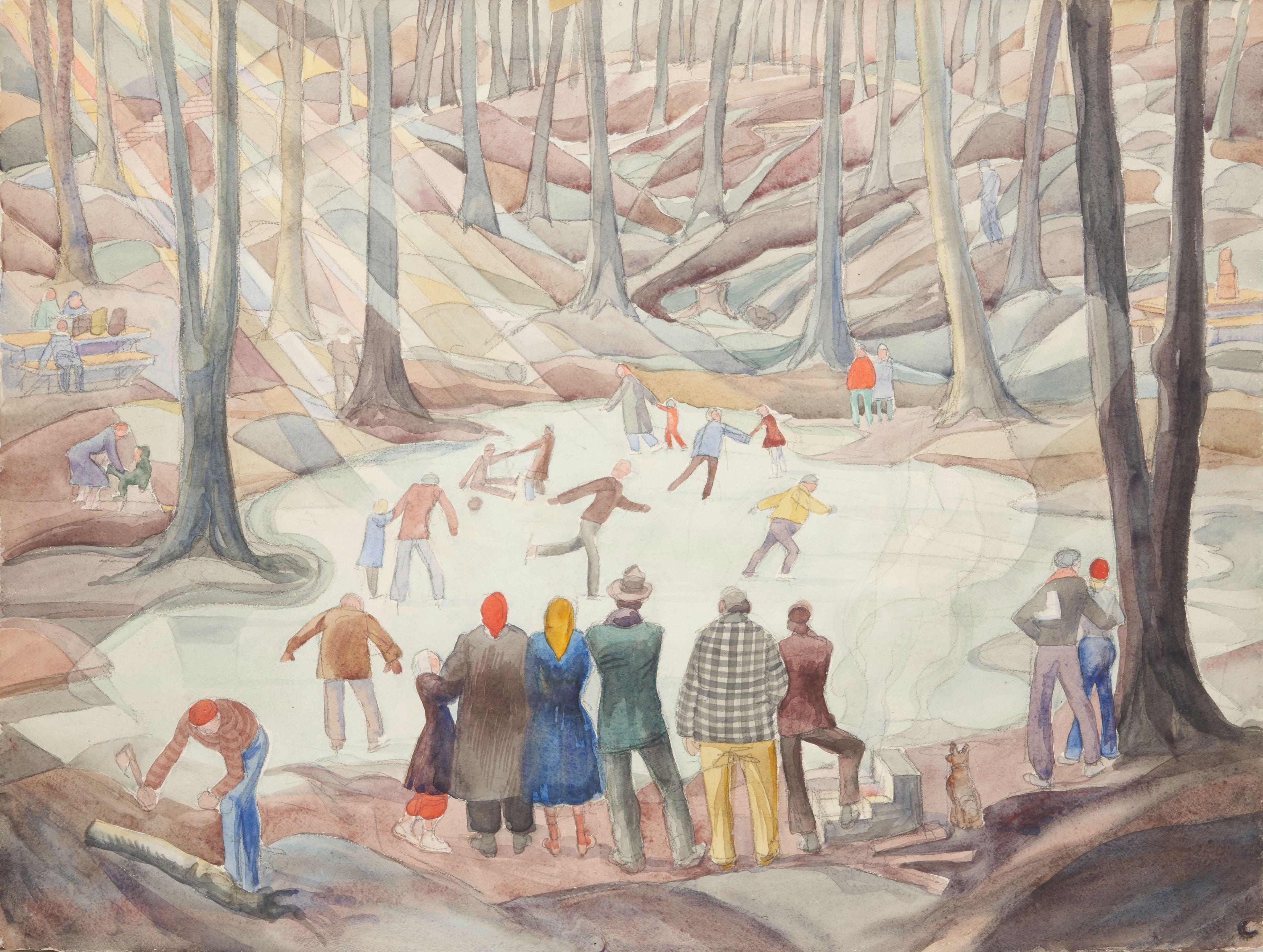 William Sharp - Skating on a Woodland Pond